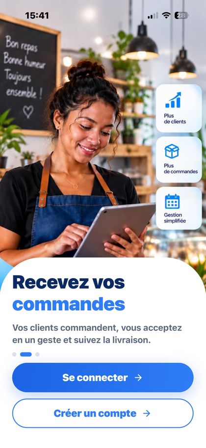 Écran d'accueil de l'app Dayfast Partner